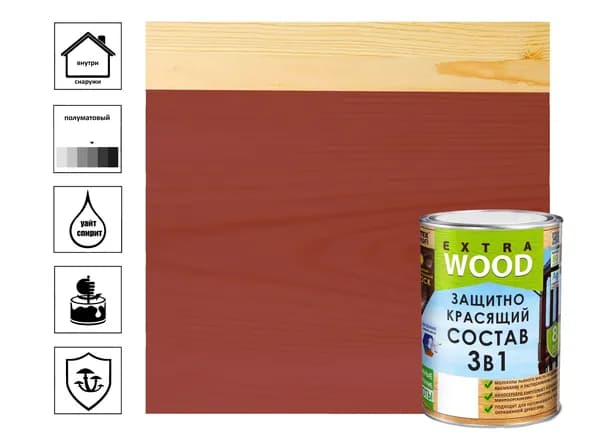 Состав защитно-красящий Farbitex Wood Extra Карелия 3в1 для древесины, каштан, 0.75 л