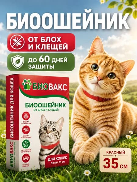 БиоВакс Ошейник для кошек от блох и клещей 35см, красный