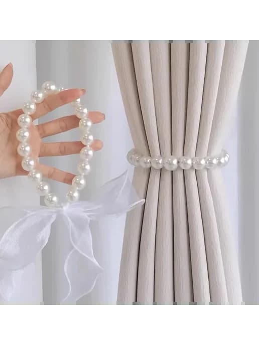 Жемчужные подхваты для штор White, с бантом