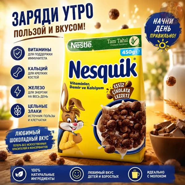 Nestle Nesquik Хлопья из пшеницы и кукурузы с какао, 450 г