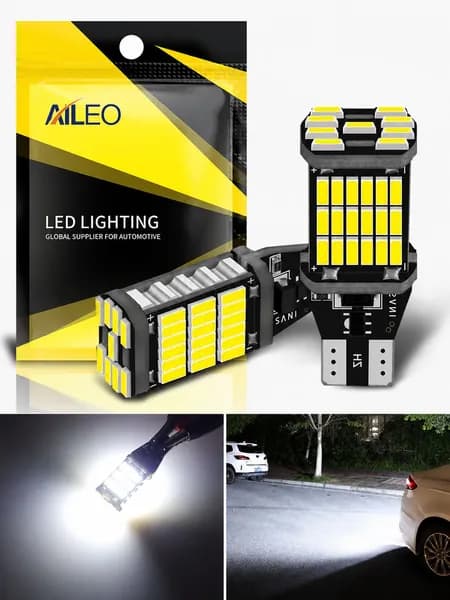 AILEO Лампа автомобильная T15/W16W, 2 шт. арт. 2025 45SMD 4014 лампа T15 W16W светодиодные 6000K 921 W16W Без мерцания 12В Белый 2шт