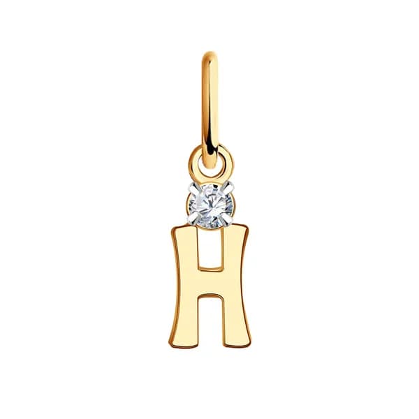 Золотая подвеска-буква Н DIAMANT-ONLINE с цирконием 585 пробы