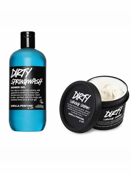 Набор LUSH Dirty для ухода за телом и бритья унисекс (Великобритания), гель для душа 500 г + крем для бритья 225 г, освежающий мятно-древесный аромат с мятой, сандалом и лавандой