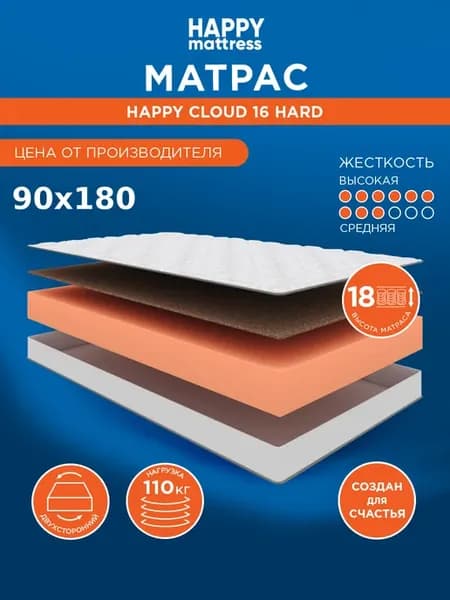 Матрас 90х180 см на кровать беспружинный жесткий