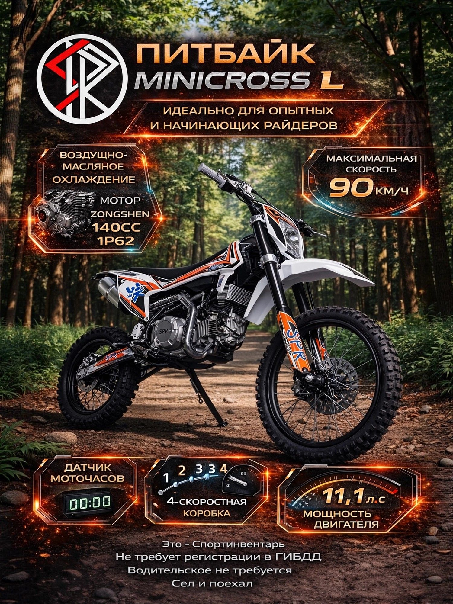 Питбайк 140сс (49cc) MiniCross L, в заводской упаковке