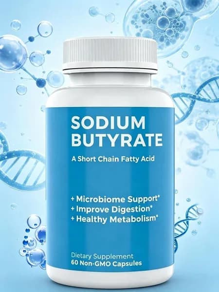 Бутират натрия BodyBio улучшает детоксикацию кишечника и способствует обмену веществ. 60 капсул.