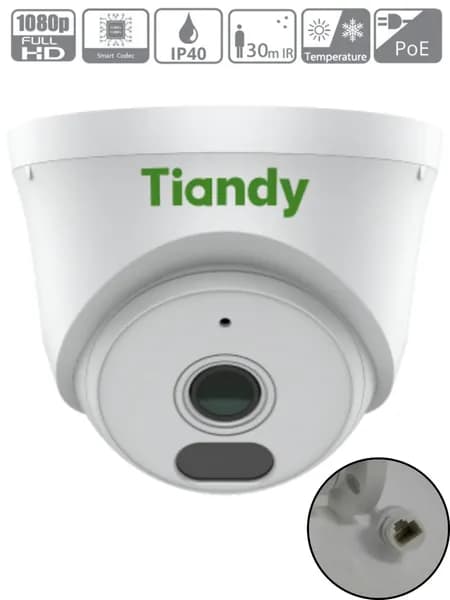 Tiandy TC-C320N AK/I3W Color 2Мп 2,8 мм - камера видеонаблюдения IP для помещений, цифровая купольная IP-видеокамера с ИК/LED подсветкой, 1920x1080 Full HD