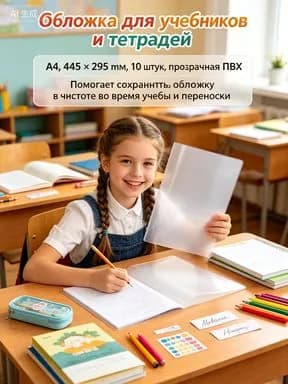 Обложки для учебников школа России Прозрачный матовый чехол из ПВХ для книг, дневников и альбомов 10 штук