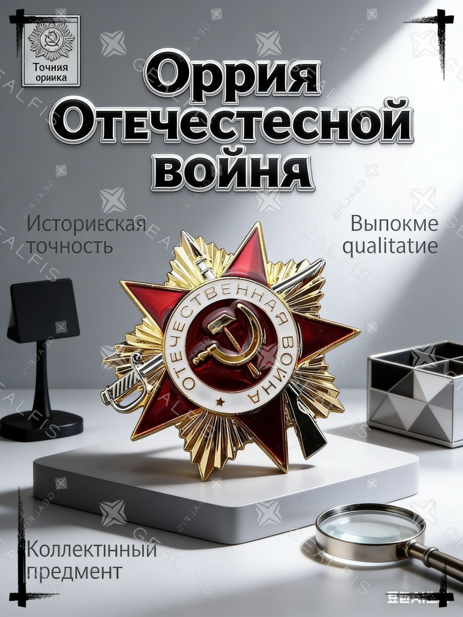Сувенирный орден Отечественной войны I степени, точная копия 47х47 мм, памятный знак СССР из металла для подарка и экспозиции