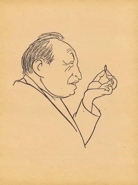 Писатель Геннадий Семенович Фиш. Портрет, карикатура, шарж. Антикварная цинкография. СССР, 1956 г.