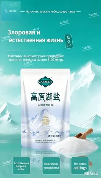 Поваренная соль из озера Чака, без йода, без антислеживателя, натуральная, 260 г