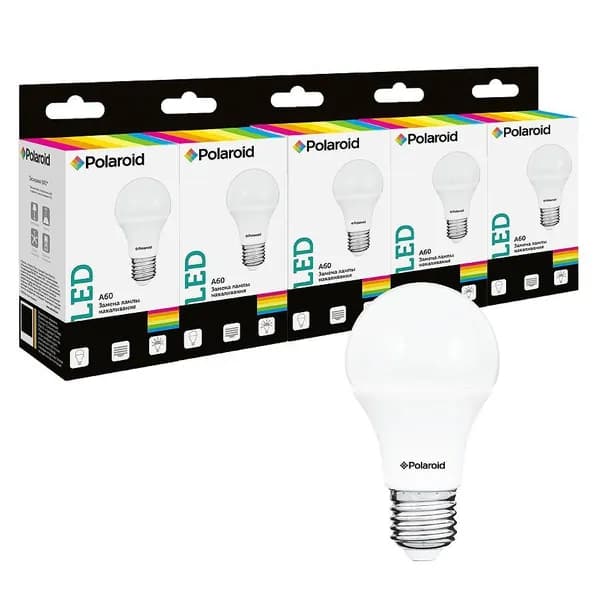 Светодиодная лампа Polaroid 220V A60 6,4W 3000K E27 500lm (5 шт.)