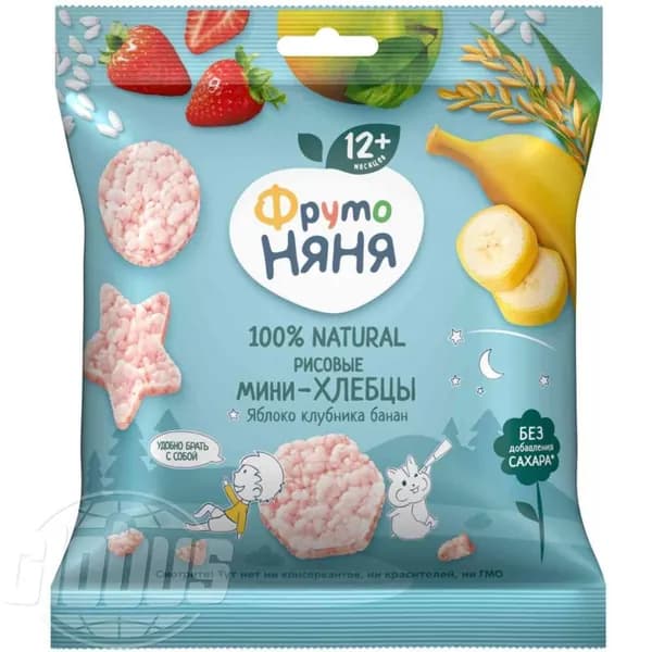 Хлебцы ФрутоНяня рисовые мини яблоко-клубника-банан 30 г