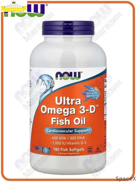 NOW Foods, Ultra Omega 3-D Рыбий жир, 600 EPA/300 DHA, Fish Oil, 180 софтгелей Unique