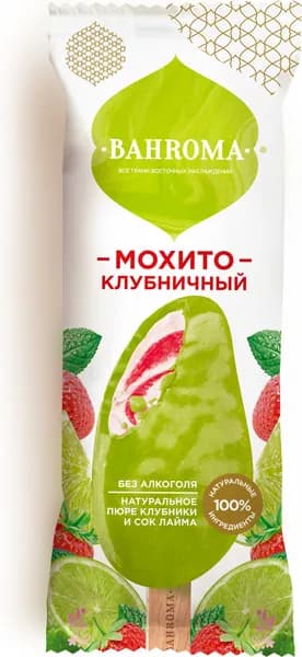 Мороженое Эскимо молочное во фруктовой глазури клубника-мохито 75 г, Bahroma