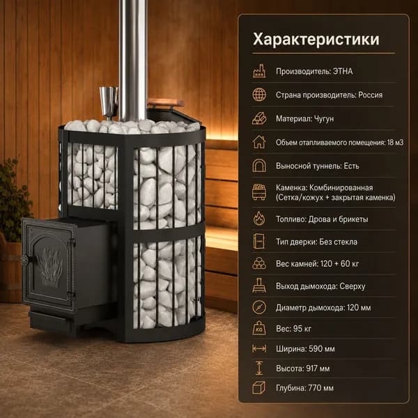 Чугунная печь для бани ЭТНА Стандарт 18 (ДТ-4) Закрытая каменка