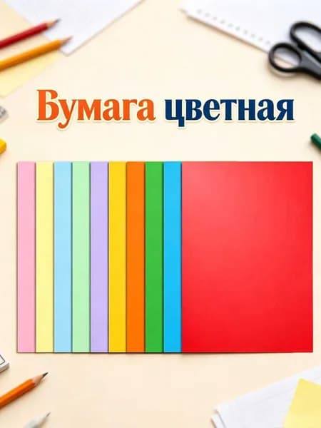 Бумага цветная для черчения A4, 20 лист., шт