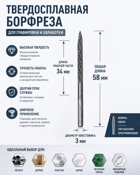 Фреза абразивная для обработки шин, 1 шт.