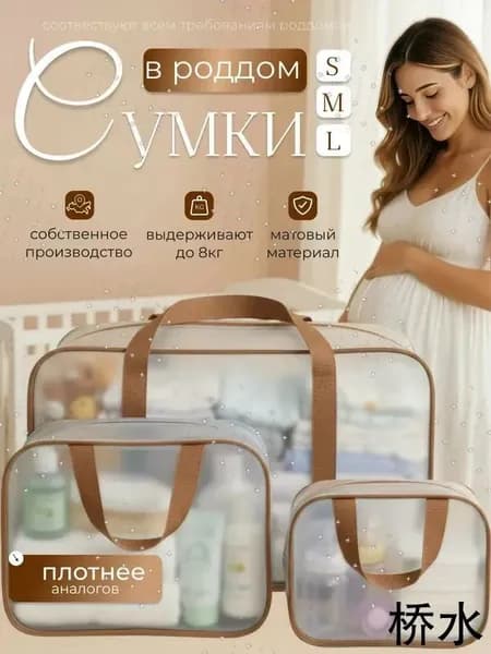 Сумки в роддом прозрачные для беременных набор 3 шт. без наполнения для мамы и малыша