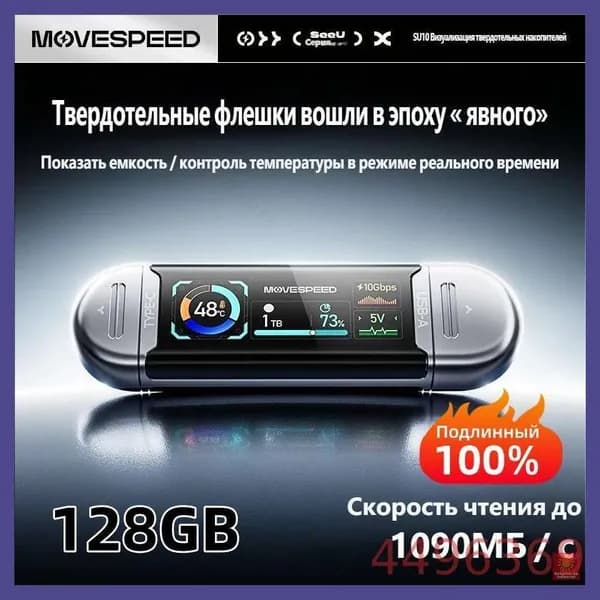 флеш-накопитель с экраном и двойным интерфейсом тип-с, скоростная переносная память большого объема, стильный и компактный(128 ГБ)