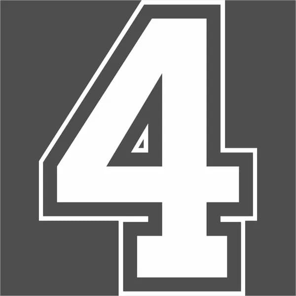 Цифра 4 наклейка. Белый стикер, Высота 15 см. Большая, без фона, на авто, стены, двери.