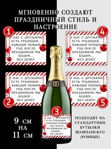Наклейки новогодние на бутылки шампанского