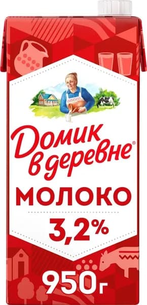 Молоко ультрапастеризованное ДОМИК В ДЕРЕВНЕ 3,2%, без змж, 950г - 5 шт.