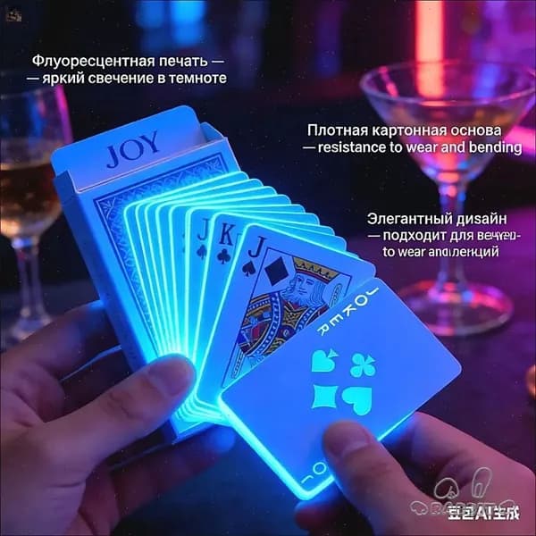 Люминесцентные лазерные персонализированные флуоресцентные игральные карты 1 пара из 54 листов