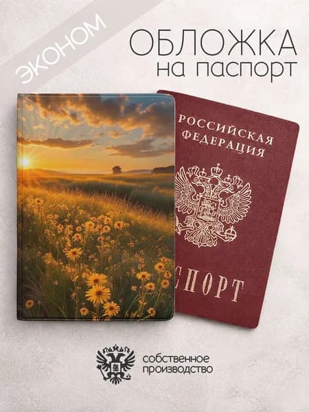 Обложка на паспорт эконом Эстетичный пейзаж поле в лучах солнца