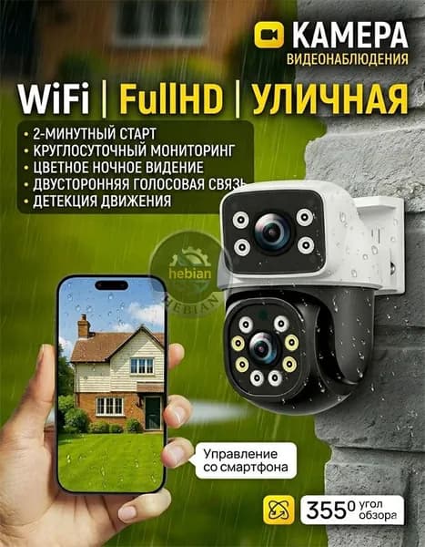 Камера видеонаблюдения wifi уличная; поворотная видеокамера в датчиком движения и двухсторонней связью