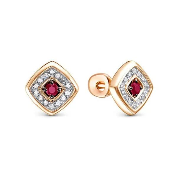Золотые серьги DIAMANT-ONLINE с бриллиантом и рубином 585 пробы