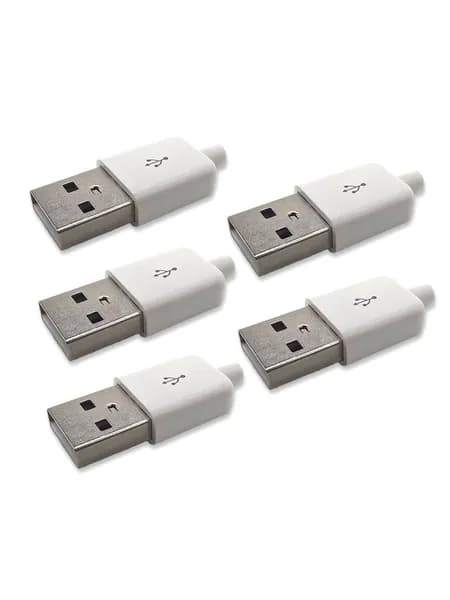 Разъем USB 2.0 штекер под пайку на кабель, разборный корпус, белый, комплект - 5шт