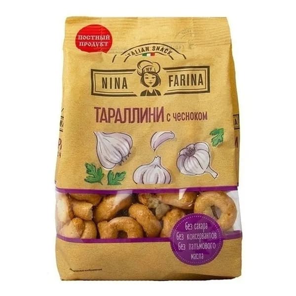 Тараллини Nina Farina с чесноком 180 г