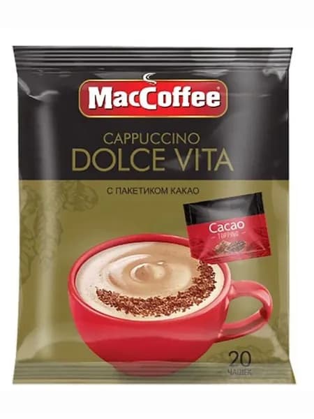 Растворимый кофейный напиток MacCoffee Cappuccino Dolce Vita (Маккофе Капучино Дольче Вита) 3 в 1 с какао, 20 пакетиков.