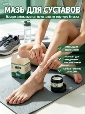 Мазь для суставов обезболивающая, при подагре и артрите, от отеков и боли в мышцах, 35 грамм, 1 штука