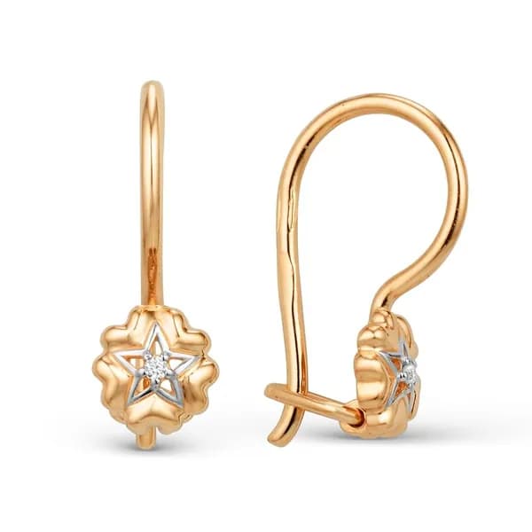 Серьги детские с фианитами из красного золота 375 пробы 585GOLD