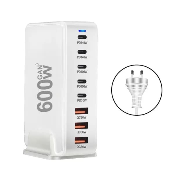 600W 8 Port Gans Chargers PD USB C A Adapters Mobile Phone для, Белый - AU