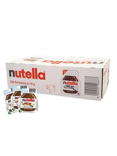 Nutella паста шоколадная порционная для кафе и дома (Германия), 120 шт по 15 г, индивидуальная упаковка, удобный формат без перерасхода, с фундуком и какао, кремовая текстура, шоколадно-ореховый вкус