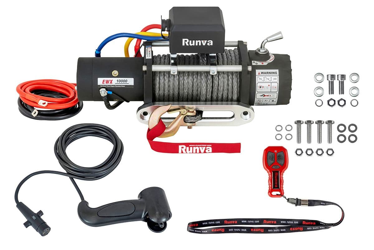 Лебёдка электрическая 12V Runva 10000 lbs 4500 кг (синтетический трос)