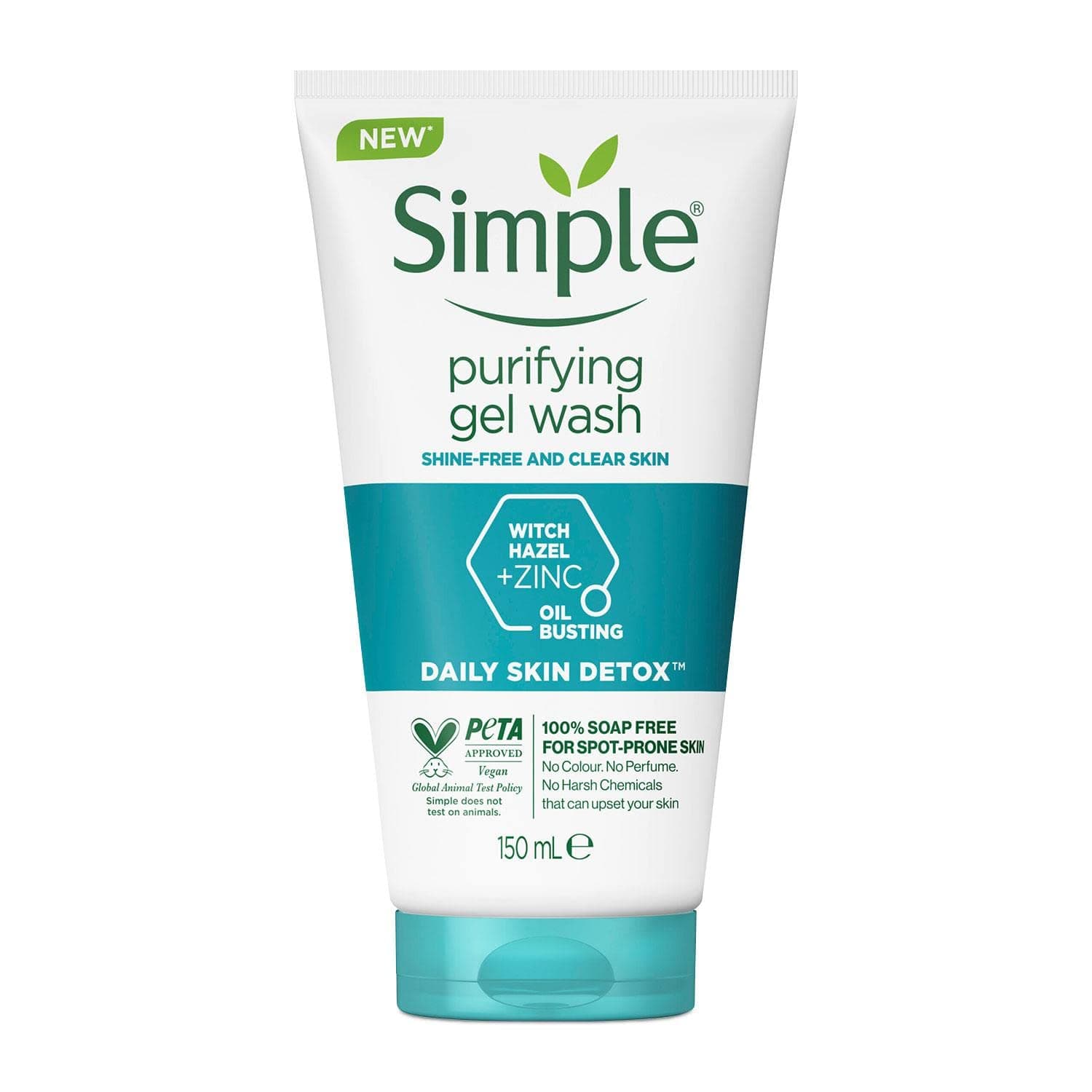 Очищающий гель для лица Simple Daily Skin Detox для чистой и матовой кожи, 150 мл