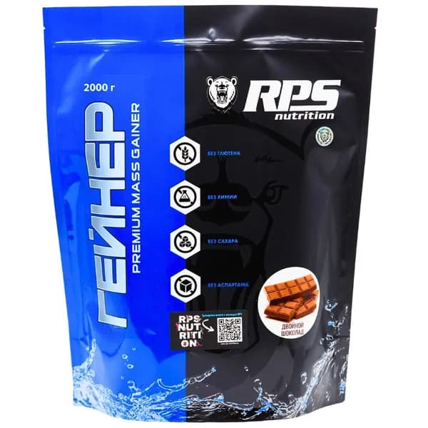 Гейнер для набора веса, массы RPS Nutrition Premium Mass Gainer, 2000 г, двойной шоколад