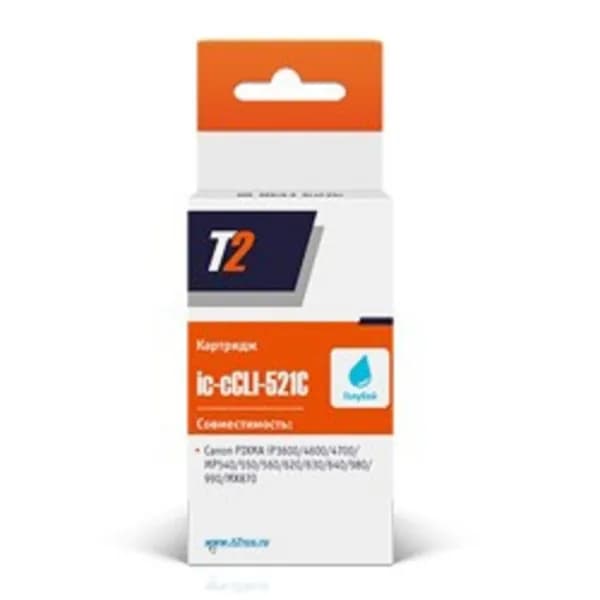 T2 Расходные материалы CLI - 521C IC - CCLI - 521C Картридж для Canon PIXMA iP3600 4600 4700 MP540 620 630 980, голубой, с чипом