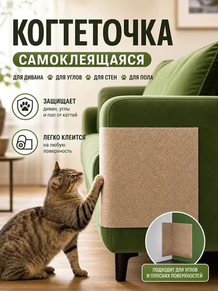 Когтеточка самоклеящаяся для кошек 60х30 см, для дивана, угла, стены и пола
