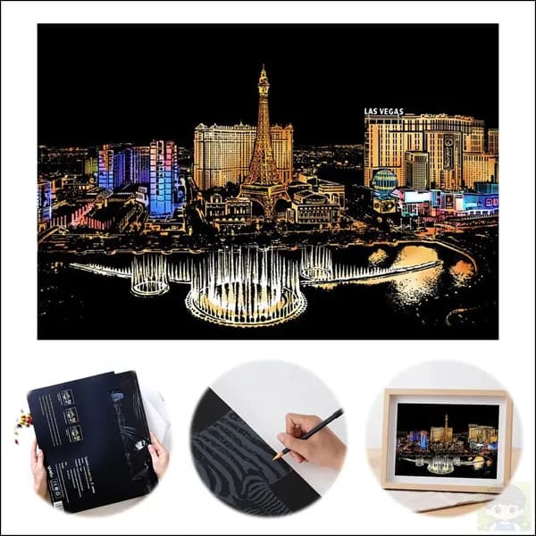 Скрап-картина Vegas Lights для взрослых, 40,5 28,5 см, чёрная основа с радужным эффектом