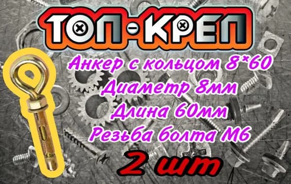 Анкер болт с кольцом, 8*60, 2шт