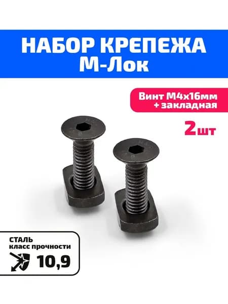 Набор крепежа М-Лок (винт М4х16мм + закладная сталь класс прочности 10,9 окс) упаковка 2 шт, МАРС АРМС
