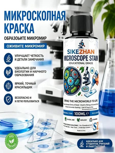 SIKEZHAN Краситель для микроскопа (Метиленовый синий), 100 мл - для биологии, лабораторий и обучения