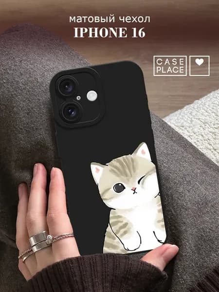 Чехол на iPhone 16 с защитой камеры кот