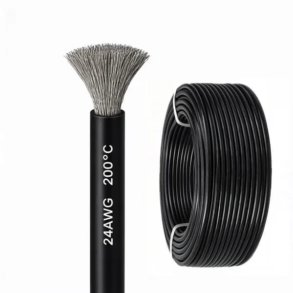 Силиконовый медный провод 24 AWG чёрный, 1 метр, для электросамокатов и электровелосипедов