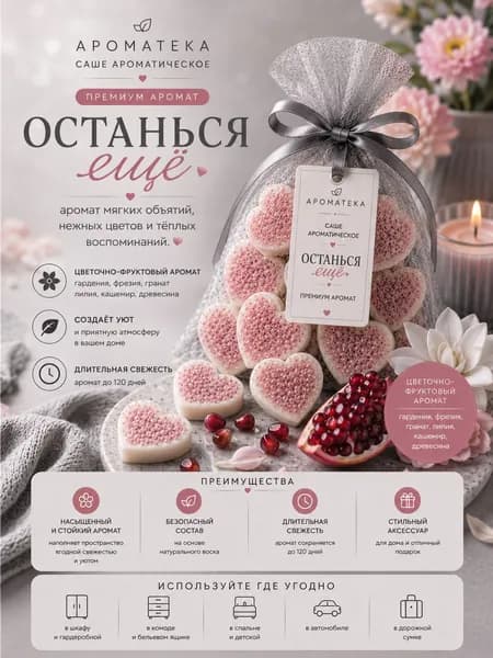 Ароматическое саше АРОМАТЕКА останься еще, для шкафа, для гардеробной, для дома, для автомобиля